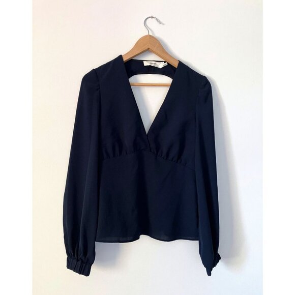Ba&sh Mwetty Open-back Shirred Crepe Blouse Midnight Blue Size 2/ US 8 - Picture 4 of 8